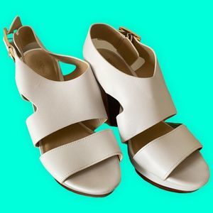 Michael Kors Women’s Block High Heel Open Toe Wedge Shoes White